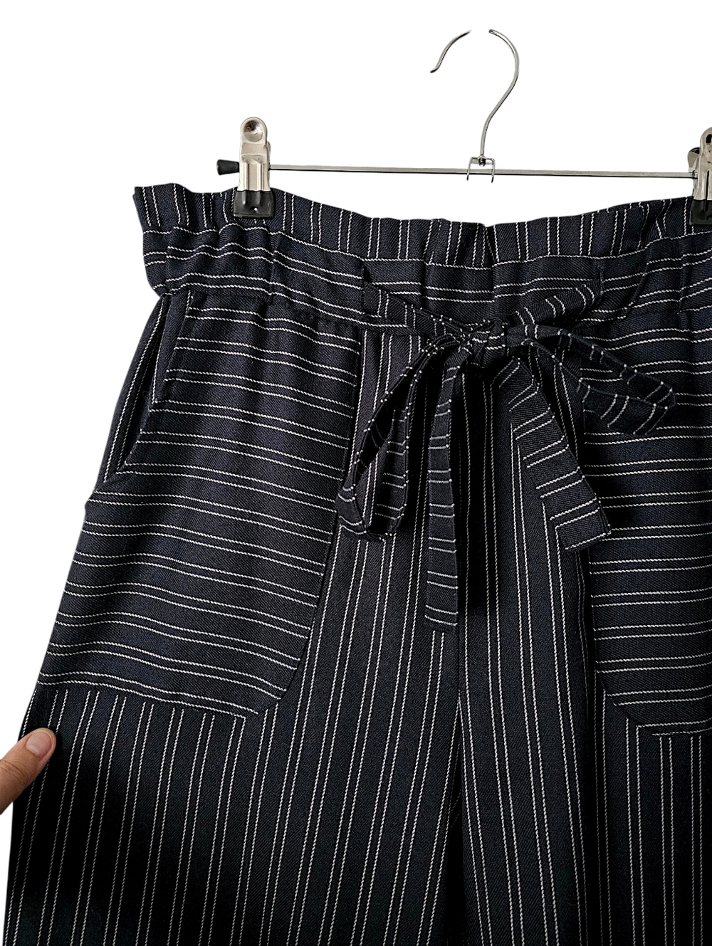 Blue Rain Pinstripe Paperbag Wide Leg Pants - Size M - Picture 4 of 9